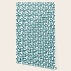 Mid Century Modern Piquet Abstract Multi Pattern in Deep Teal Marine Green-Blue and White Wallpaper Gallery Image 2