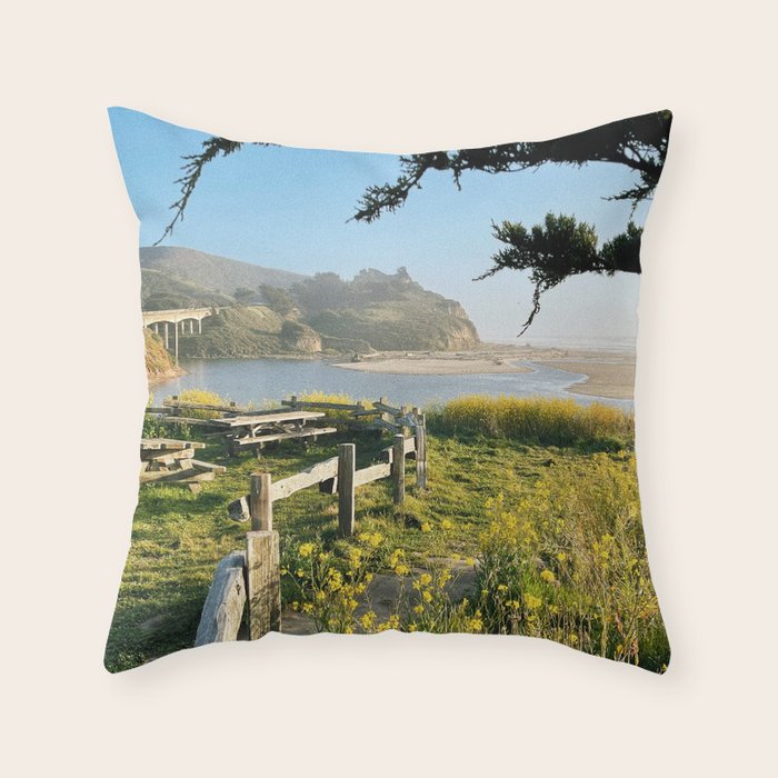 Coastal California Sunset With Wildflowers Throw Pillow Gallery Image 1