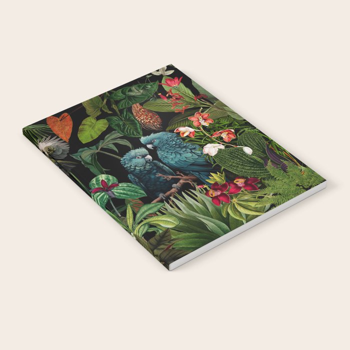 Midnight Vintage Exotic Flower And Birds Garden Jungle Notebook Gallery Image 2