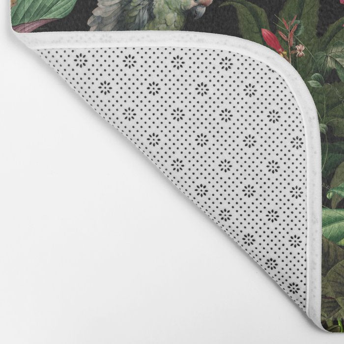 Midnight Vintage Exotic Flower And Birds Garden Jungle Bath Mat Gallery Image 2