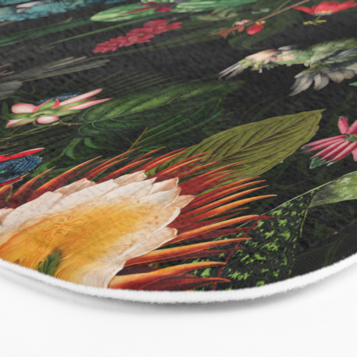 Midnight Vintage Exotic Flower And Birds Garden Jungle Bath Mat Gallery Image 3