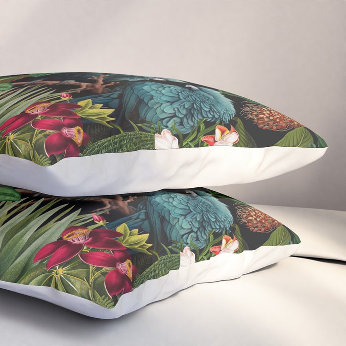 Midnight Vintage Exotic Flower And Birds Garden Jungle Pillow Sham Gallery Image 3