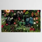 Midnight Vintage Exotic Flower And Birds Garden Jungle Tablecloth Gallery Image 2