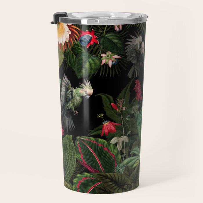 Midnight Vintage Exotic Flower And Birds Garden Jungle Travel Mug Gallery Image 3