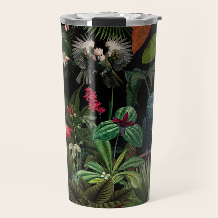 Midnight Vintage Exotic Flower And Birds Garden Jungle Travel Mug Gallery Image 1