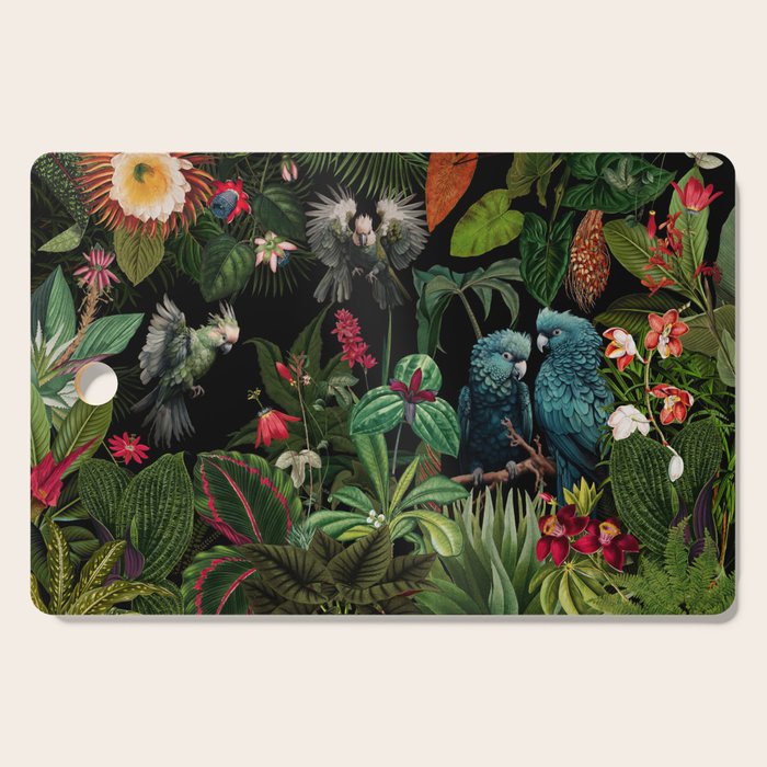 Midnight Vintage Exotic Flower And Birds Garden Jungle Cutting Board Gallery Image 1