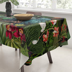 Midnight Vintage Exotic Flower And Birds Garden Jungle Tablecloth Gallery Image 3