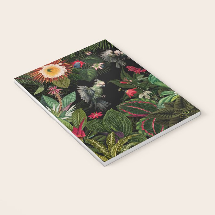 Midnight Vintage Exotic Flower And Birds Garden Jungle Notebook Gallery Image 3