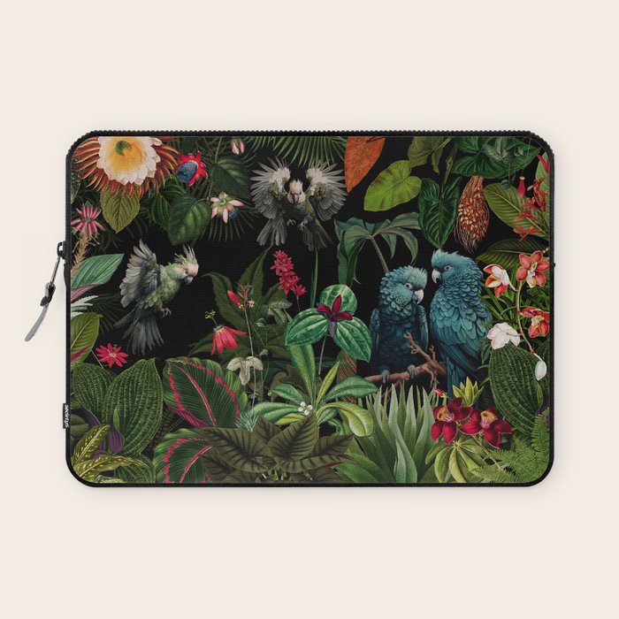 Midnight Vintage Exotic Flower And Birds Garden Jungle Laptop Sleeve Gallery Image 1