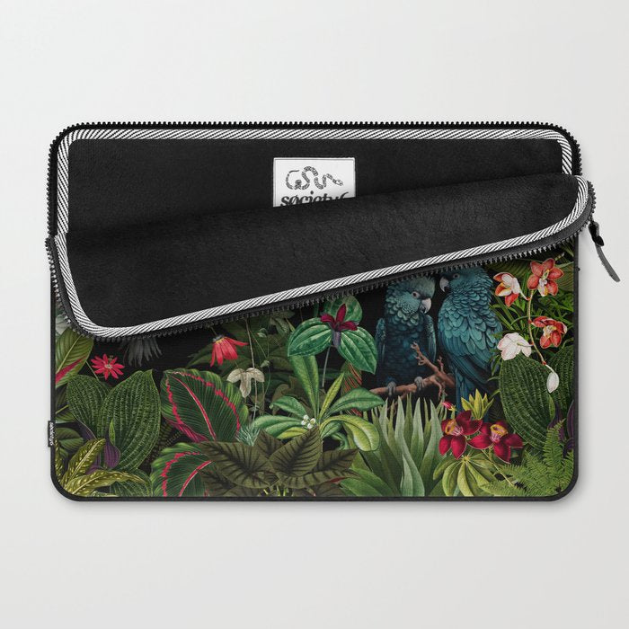 Midnight Vintage Exotic Flower And Birds Garden Jungle Laptop Sleeve Gallery Image 2