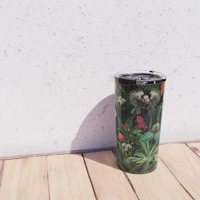 Midnight Vintage Exotic Flower And Birds Garden Jungle Travel Mug Gallery Image 4