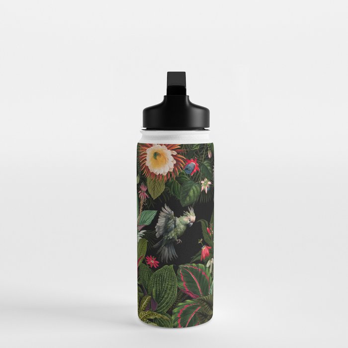 Midnight Vintage Exotic Flower And Birds Garden Jungle Water Bottle Gallery Image 3