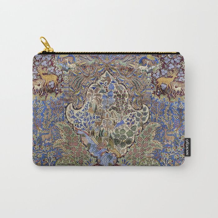 Majestic Cobalt Gold Antique Persian Kashmar Carry All Pouch Gallery Image 1