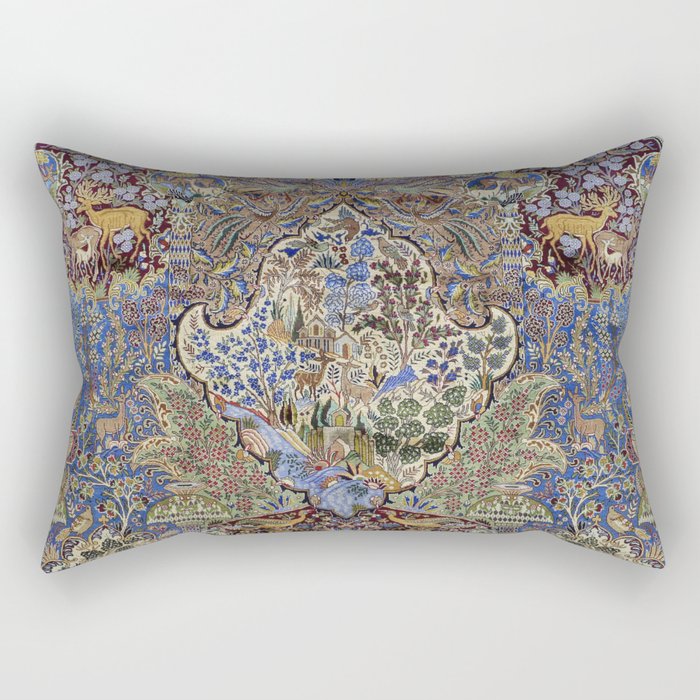 Majestic Cobalt Gold Antique Persian Kashmar Rectangular Pillow Gallery Image 2