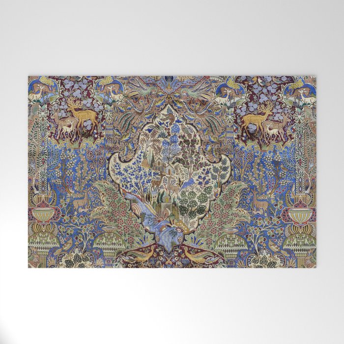 Majestic Cobalt Gold Antique Persian Kashmar Welcome Mat Gallery Image 1