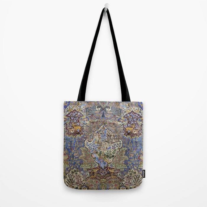 Majestic Cobalt Gold Antique Persian Kashmar Tote Bag Gallery Image 2