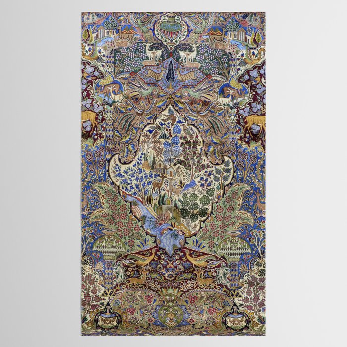 Majestic Cobalt Gold Antique Persian Kashmar Tablecloth Gallery Image 2