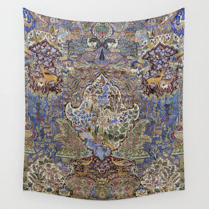 Majestic Cobalt Gold Antique Persian Kashmar Wall Tapestry Gallery Image 1