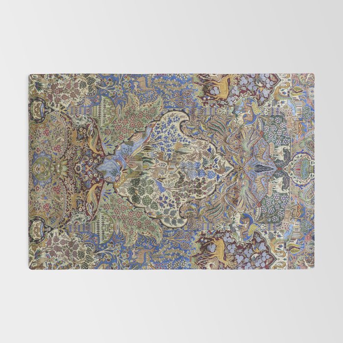 Majestic Cobalt Gold Antique Persian Kashmar Rug Gallery Image 2