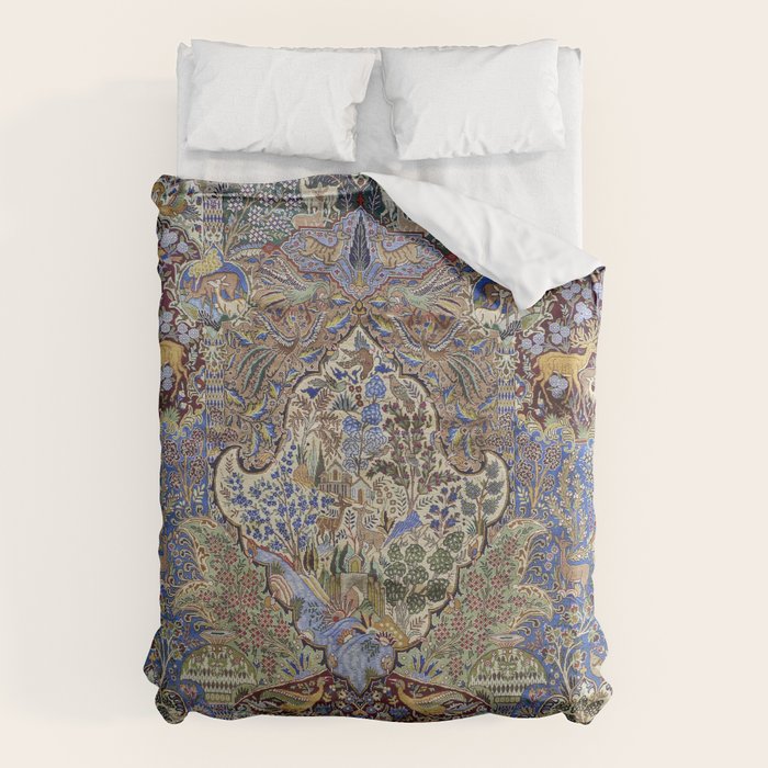 Majestic Cobalt Gold Antique Persian Kashmar Duvet Cover Gallery Image 1