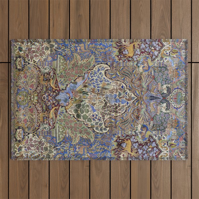 Majestic Cobalt Gold Antique Persian Kashmar Outdoor Rug Gallery Image 1