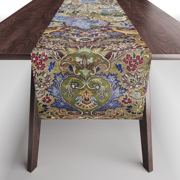Majestic Cobalt Gold Antique Persian Kashmar Table Runner Gallery Image 1