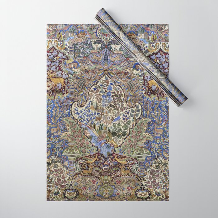 Majestic Cobalt Gold Antique Persian Kashmar Wrapping Paper Gallery Image 1