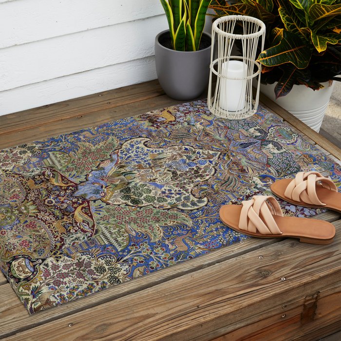 Majestic Cobalt Gold Antique Persian Kashmar Outdoor Rug Gallery Image 2