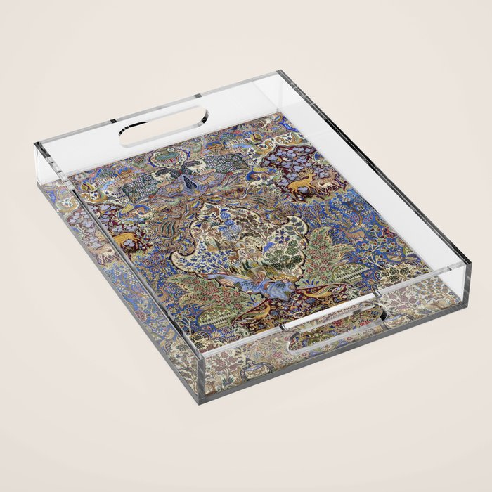 Majestic Cobalt Gold Antique Persian Kashmar Acrylic Tray Gallery Image 1