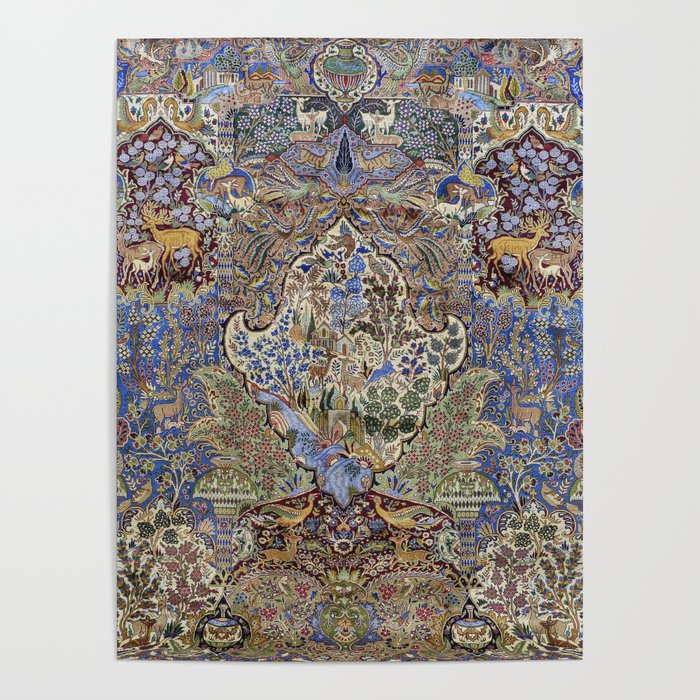 Majestic Cobalt Gold Antique Persian Kashmar Poster Gallery Image 4