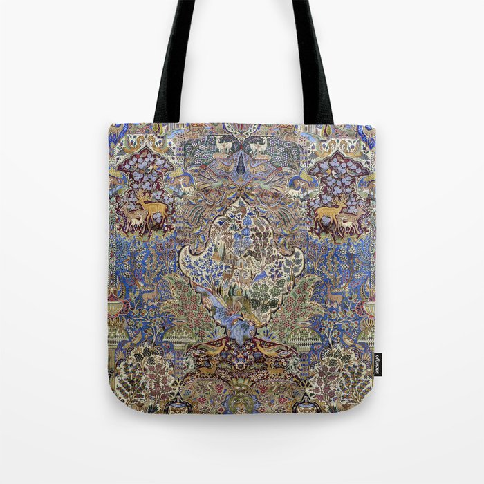Majestic Cobalt Gold Antique Persian Kashmar Tote Bag Gallery Image 1