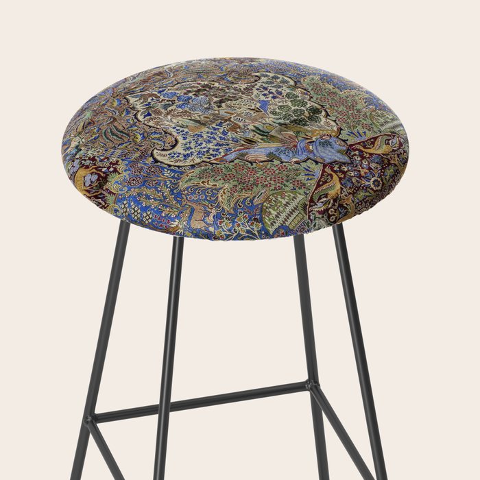 Majestic Cobalt Gold Antique Persian Kashmar Stool Gallery Image 2