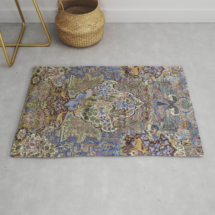 Majestic Cobalt Gold Antique Persian Kashmar Rug Gallery Image 1