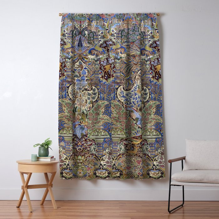 Majestic Cobalt Gold Antique Persian Kashmar Window Curtain Gallery Image 5