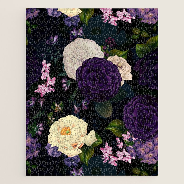 Vintage Midnight Purple Botanical Roses Flower Garden Jigsaw Puzzle Gallery Image 1