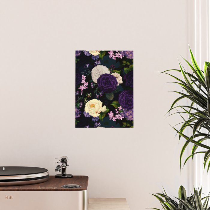 Vintage Midnight Purple Botanical Roses Flower Garden Poster Gallery Image 2