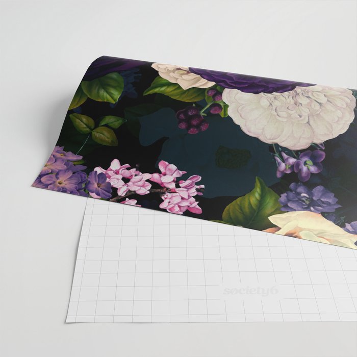 Vintage Midnight Purple Botanical Roses Flower Garden Wrapping Paper Gallery Image 2