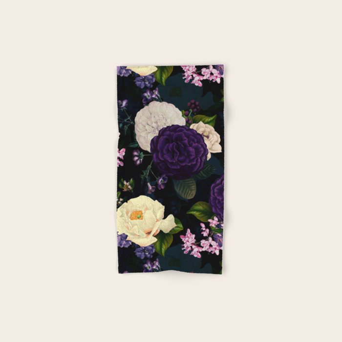 Vintage Midnight Purple Botanical Roses Flower Garden Bath Towel Gallery Image 1