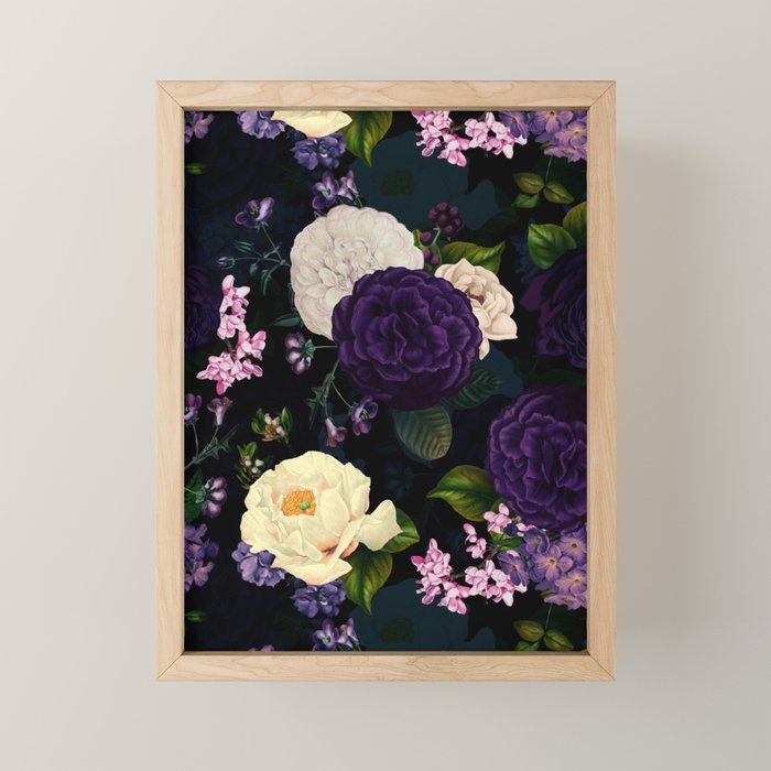 Vintage Midnight Purple Botanical Roses Flower Garden Mini Art Print Gallery Image 1