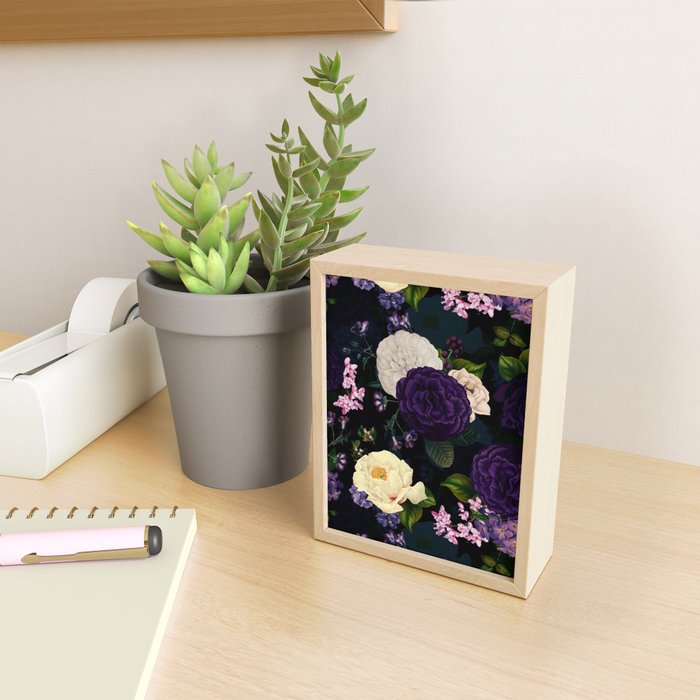 Vintage Midnight Purple Botanical Roses Flower Garden Mini Art Print Gallery Image 2