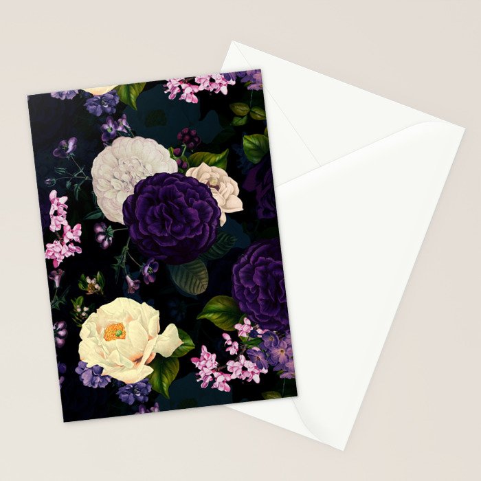 Vintage Midnight Purple Botanical Roses Flower Garden Stationery Card Gallery Image 2