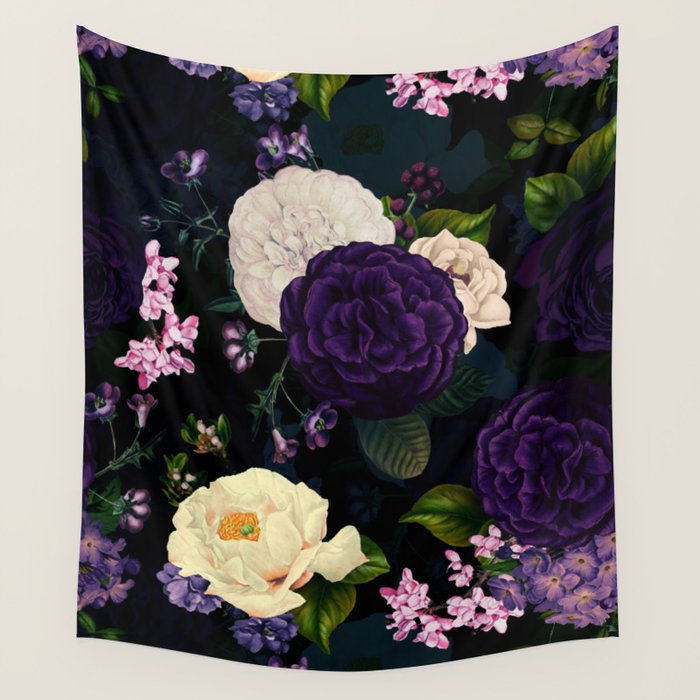 Vintage Midnight Purple Botanical Roses Flower Garden Wall Tapestry Gallery Image 4