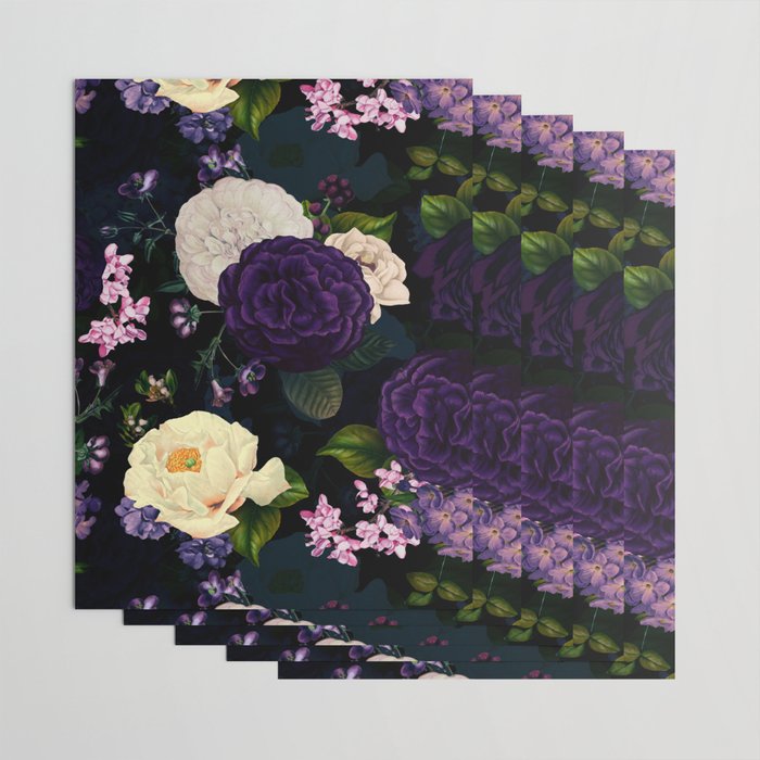 Vintage Midnight Purple Botanical Roses Flower Garden Wrapping Paper Gallery Image 3