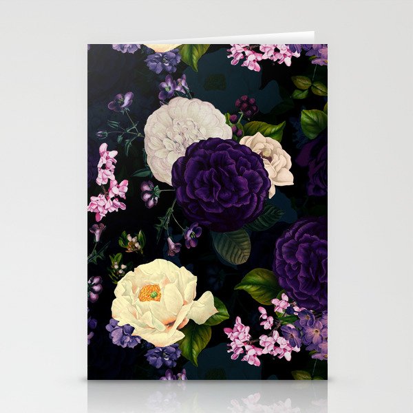 Vintage Midnight Purple Botanical Roses Flower Garden Stationery Card Gallery Image 1