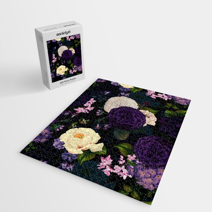 Vintage Midnight Purple Botanical Roses Flower Garden Jigsaw Puzzle Gallery Image 2