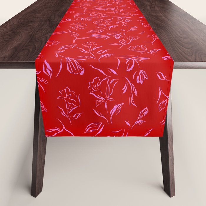 Pink and red romantic wildflowers Table Runner Gallery Image 1