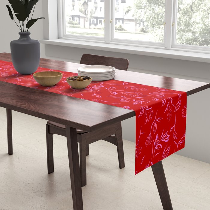 Pink and red romantic wildflowers Table Runner Gallery Image 2