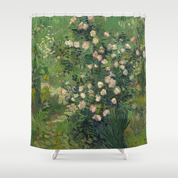 Vincent Van Gogh,Blooming Rose Bush Shower Curtain Gallery Image 1