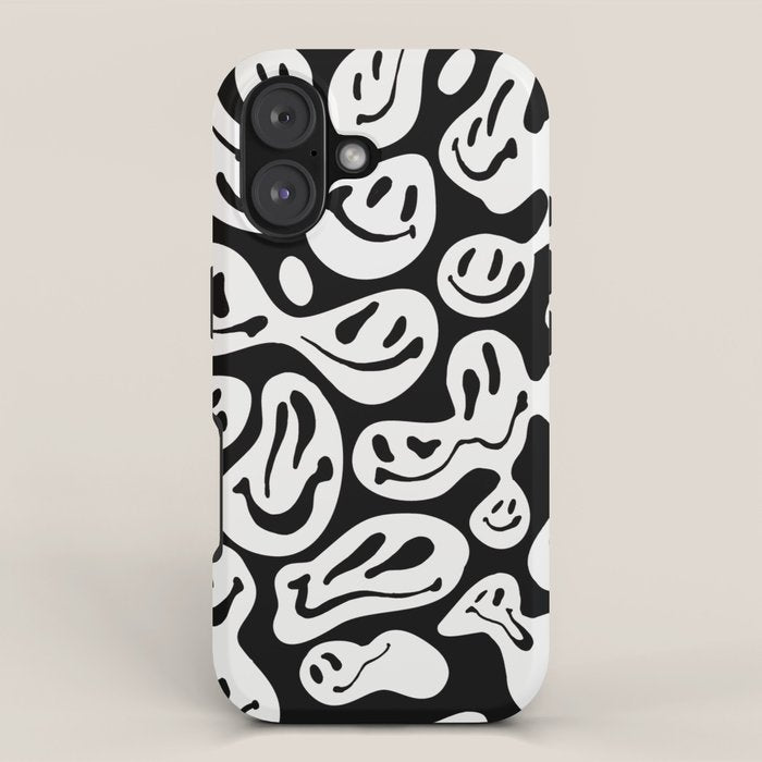 Black and White Dripping Smiley iPhone Case Gallery Image 1
