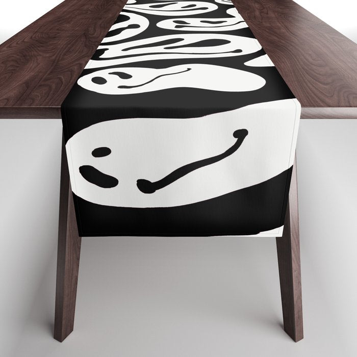 Black and White Dripping Smiley Table Runner Gallery Image 1